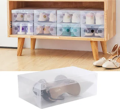 Obrázek produktu pro 20 kusů Organizátor obuvi Plastové průhledné skládací 28cmx18cmx10cm Skladovací krabice Krabice na boty Stohovací krabice na boty Dámské boty Pánské boty