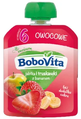 Zdjęcie produktu dla BoboVita Jabłka i truskawki z bananem po 6 miesiącu 80 g