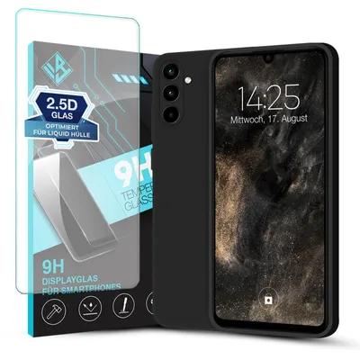 Produktbild von Hülle für Samsung Galaxy A35 5G mit 9H Displayglas Displayschutz Case Cover Bumper Smartphone Softgrip Schutzhülle Farbe: Schwarz