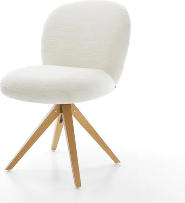 Produktbild von DELIFE Drehstuhl Nube-Flex Bouclé Soft Beige Holzgestell kantig Natur 360° drehbar Taschenfederkern
