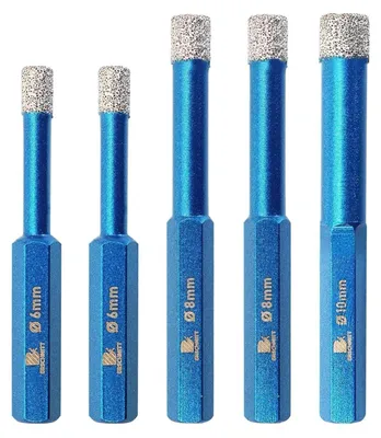 Immagine prodotto di Set di punte da trapano diamantate, 5 pezzi, diametro 6/8/10 mm, attacco esagonale, per piastrelle, Vetroceramica e granito