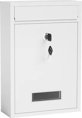 Image de Wiltec Boîte aux lettres murale verrouillable V11 blanche pour courrier, 215 x 90 x 320 mm, Revêtement par poudre, Fente 191 x 36 mm, avec porte-nom
