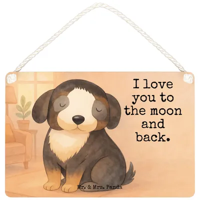 Produktbild von Mr. & Mrs. Panda Schild Hund Entspannen Design DIN A6 - Weiß - Geschenk, Dekoschild, holzbild, Liebe, Türschild, Flauschig, Süß, Holzschild, Sprüche, Wandbild Holz
