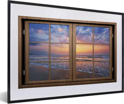 Produktbild von MuchoWow® Gerahmtes Poster Aussicht - Strand - Meer 60x40 cm - Poster mit Schwarzem Bilderrahmen Wandposter Rahmen Foto Bilder - Schlafzimmer - Plakat in Rahmen - Drucken