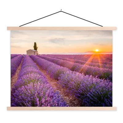 Produktbild von MuchoWow® Textilposter Lavendel - Sonnenuntergang - Blumen - Lila 60x45 cm mit holzfarbenen Rahmen - Bild