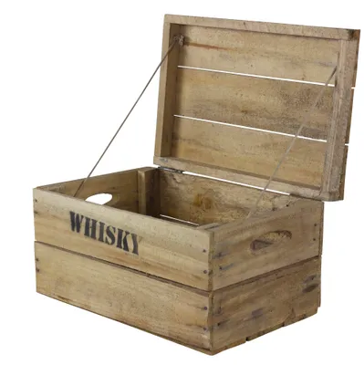 Produktbild von Rustikale Obstkiste mit Deckel und Aufdruck Whisky 34x24x20cm
