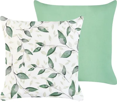 Produktbild von BELIANI Gartenkissen 2er Set Grün Polyester Pflanzenmotiv Quadratisch 45x45 cm Wasserabweisend Dekokissen mit Füllung für Garten Terrasse Balkon