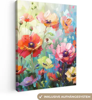 Produktbild von MuchoWow® - Leinwandbilder - Blumen - Farbenfroh - Aquarell - Natur - Sommer, Wandbild, Wanddeko Bilder Wohnzimmer, 90x120 cm