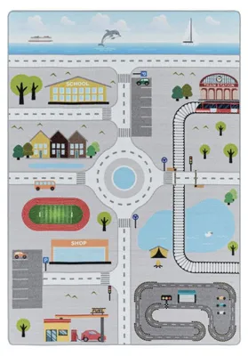 Produktbild von Kurzflor-Kinderteppich mit Verkehrsmotiv, grau 80 x 120 cm