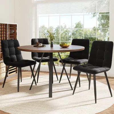 Immagine prodotto di MODFU Tavolo da pranzo con 4 sedie (set da 5 pezzi) per 4 persone, tavolo da pranzo rotondo 80×80×75 cm con sedie imbottite, per camera da letto, soggiorno, corridoio, nero + marrone