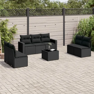 Produktbild von CLORIS 8-tlg. Garten-Sofagarnitur - mit Kissen - Schwarz Poly Rattan - Gartenstühle LL0000256050
