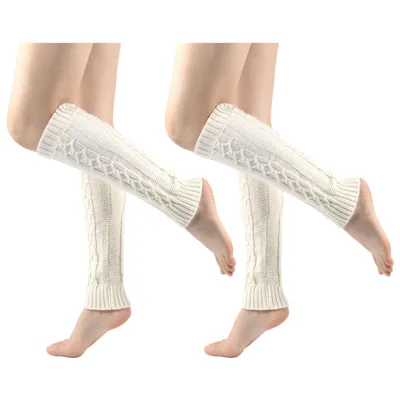 Produktbild von 2 Paar Damen Langer Beinwärmer Warme Stulpen Legwarmers Strümpfe, Weiß