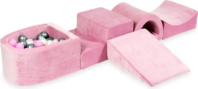 Obrázok produktu pre Penové ihrisko s mostom a bazénom Micro Velvet Soft Pink + 100 loptičiek: Perleťová, strieborná, púdrovo ružová