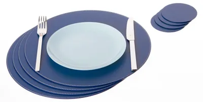 Runde Platzsets aus recyceltem Leder, 4x 33 cm + 4 Untersetzer 10 cm