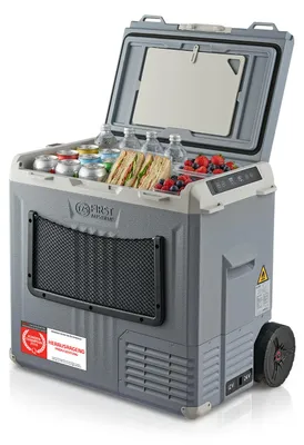 Produktbild von TZS First Austria - Kompressor-Kühlbox 50L - DC 12/24 V betreibbar - bis -20 °C - Eco & Max Modus - App-Steuerung & Trolleyfunktion - Grau