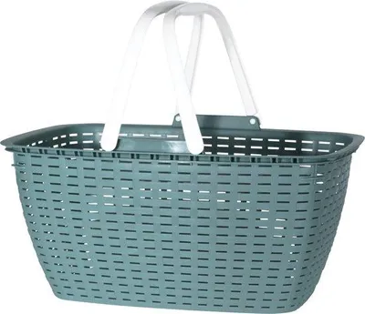 Imagen del producto de Cesta de compra con gancho - verde/blanco - 26 litros - 43 x 30 x 21 cm - Cesta de compra de plástico