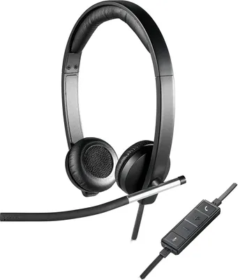 Produktbild von Logitech H650e Kopfhörer mit Mikrofon, Stereo-Headset, Rauschunterdrückung, Lautstärkeregelung und Stummschaltung am Kabel, LED-Anzeige, Schwarz