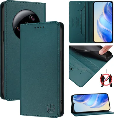 Produktbild von Lederhülle für Xiaomi 13 Ultra Hülle Flip Brieftasche Kartenfächern Ständer Schutzhülle Dunkelgrün