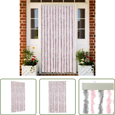 Produktbild von The Living Store Fliegenvorhang Silbergrau und Rosa 100x220 cm Chenille