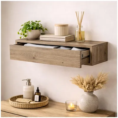 Produktbild von Wandregal mit Schublade 60 cm Artisaneiche