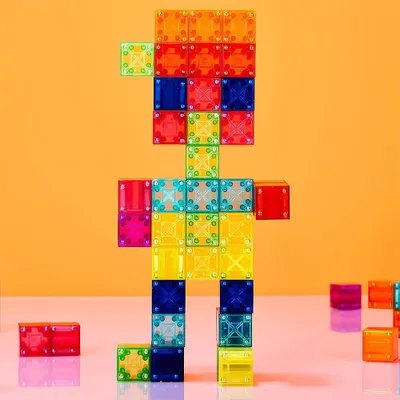 Image de 48 STK Blocs de construction magnétiques translucides, cubes magnétiques clairs Montessori