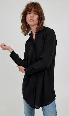 Produktbild von ICHI IHCELLANI LONG SH2 Damen lange Bluse Langarm Lange Bluse mit langem Arm Loose Fit mit verdeckter Knopfleiste Stehkragen mit einem Knopf