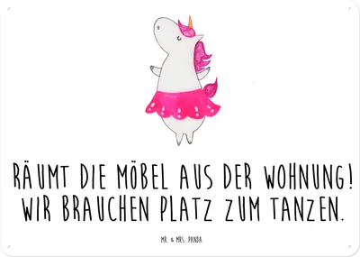 Produktbild von Mr. & Mrs. Panda Schild Einhorn Ballerina DIN A4 - Weiß - Geschenk, Unicorn, Wohnung, Lebensfreude, Wandbild, Türschild, Blechtafel, Geburtstag, Einhörner, tafel