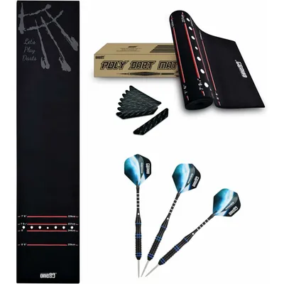 Produktbild von Matte Dartteppich, Dartteppich mit 3 Steeldart Dartpfeile mit Metallspitze, Dartteppich mit Offiziellem Spielabstand