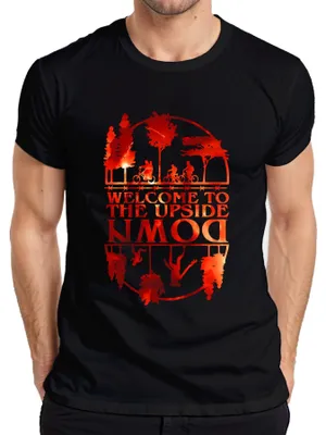 Zdjęcie produktu dla Koszulka męska Welcome To The Upside Down Sci Fi 80s Retro Horror Stranger, czarny, 3XL