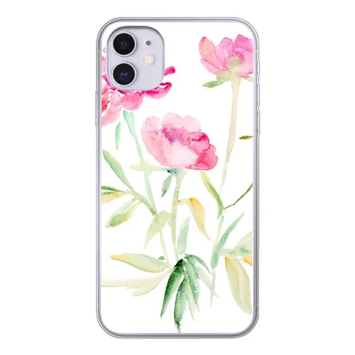 Produktbild von MuchoWow® Handyhülle Schutzhülle Hülle für iPhone 11 Blumen - Aquarell - Rosa Silikon Softcase Handy Hülle - Handytasche