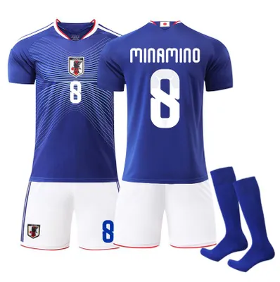 Immagine prodotto di #8 MINAMINO Maglia da calcio della nazionale giapponese di casa in pantaloncini bianchi per i Mondiali 2026. TAGLIA:XXXL