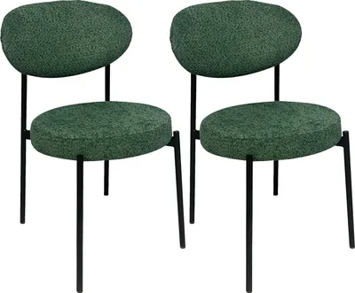 Produktbild von Lina® Mia Esszimmerstuhl, in modernen Design, Edelstahl, mit Boucle Wohnzimmersessel, Bürostuhl, Küchenstuhl Schwarze Metallbeine - 2er Set - Grün
