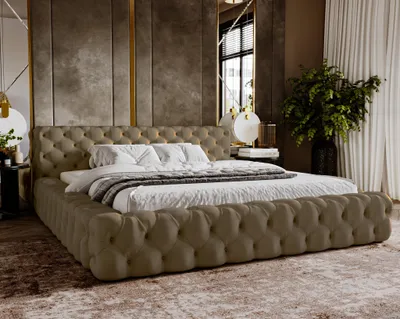 Obrázek produktu pro Čalouněná postel 180x200 Vigo – postel Chesterfield s velurovou látkou – glamour styl, úložný prostor, rošt – hnědá