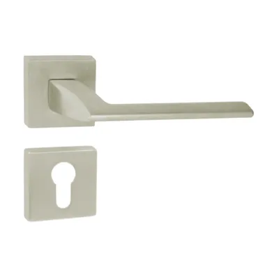 Produktbild von DOMINO Türgriff Drückergarnitur PZ - Profilzylinder Set | quadratische Rosette| Türklinke für Zimmertür, Bürotür, Kellertür & Innentür| Türbeschläge aus Znal| Nickel |ELIZA-QR M9