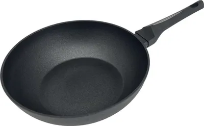 Obrázok produktu pre Panvica Wok v čiernej farbe vhodná pre všetky typy varných dosiek ø28 cm ergonomická rukoväť
