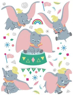 Image de Autocollant mural Disney Dumbo gris, rose clair et vert - 600172 - 65 x 85 cm