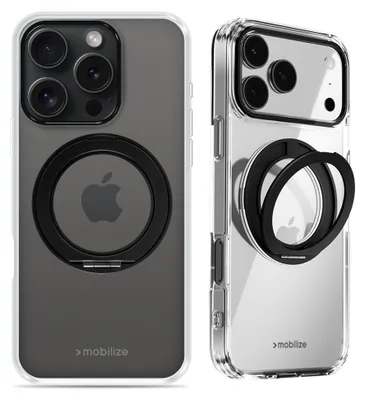 Productafbeelding van Mobilize MagSafe Compatible 360 Rotating Ring Stand Case Apple iPhone 15 Pro Max Clear/Black