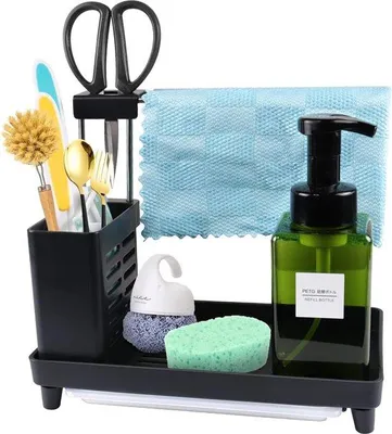 Immagine prodotto di Organizer da lavello nero con contenitore, per cucina e bagno