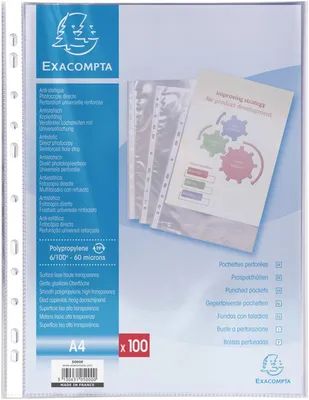 Zdjęcie produktu dla Exacompta 5000E Kieszenie na foldery A4 polipropylen 60µ kryształ 100 szt.