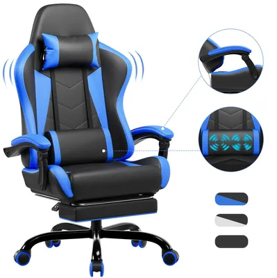 Immagine prodotto di Sedia da gioco in ecopelle nera, con cuscini massaggianti e design ergonomico