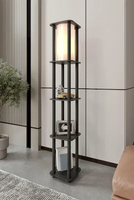 Produktbild von Opviq, Moderne Stehlampe aus MDF & Craft-Papier, Schwarz, 150 cm hoch | 1 x E27 Fassung (max. 40 W), IP20 | Stilvolles, skandinavisches Design für jedes Zuhause.