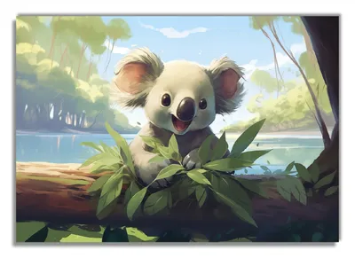 Produktbild von Wallario Poster - Australische Idylle: Der lächelnde Koala, Kunstdruck Größe: 70 x 100 cm