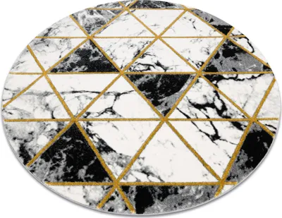 Produktbild von Exklusiv EMERALD Teppich 1020 Kreis - glamour, stilvoll Marmor, Dreiecke schwarz / gold Schwarz rund 200 cm