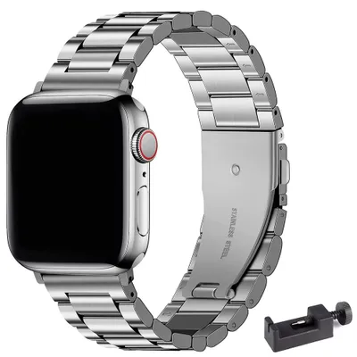 Produktbild von Stravo Stahlarmband – Kompatibel mit Apple Watch 42/44/45/46/49 mm, Serie 1–11 & Ultra – Metallarmband, Einheitsgröße – Silber