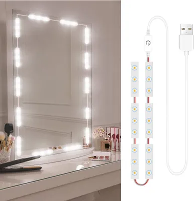 Obrázek produktu pro LED osvětlení zrcadla pro líčení, 18 LED diod, stmívatelné, dotykové ovládání, USB kabel, osvětlení koupelnového zrcadla, LED pásek pro zrcadlo pro líčení
