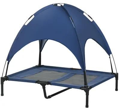 Immagine prodotto di PawHut, cuccia per animali domestici con baldacchino, letto rialzato per cani, adatto per l'esterno, colore blu