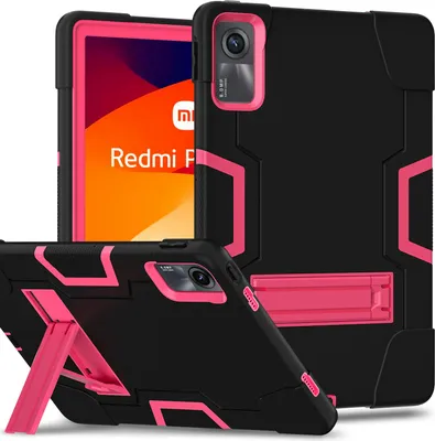 Immagine prodotto di Custodia per Xiaomi Redmi Pad SE 11" 2023, Custodia protettiva ibrida antiurto a tre strati con supporto nero Rosa