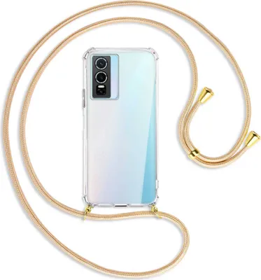 Produktbild von Handykette Backcover-Schutzhülle mit Band (Metall goldfarben) für vivo Y76 5G - Goldkordel