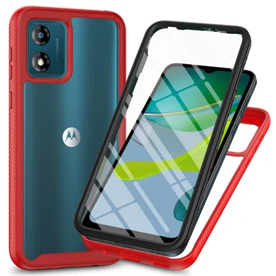 Immagine prodotto di Custodia per Motorola Moto E13, paraurti con protezione dello schermo a 360° integrata, custodia protettiva per tutto il corpo, rosso
