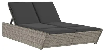 Produktbild von vidaXL Doppel-Sonnenliege mit Kissen Grau Poly Rattan